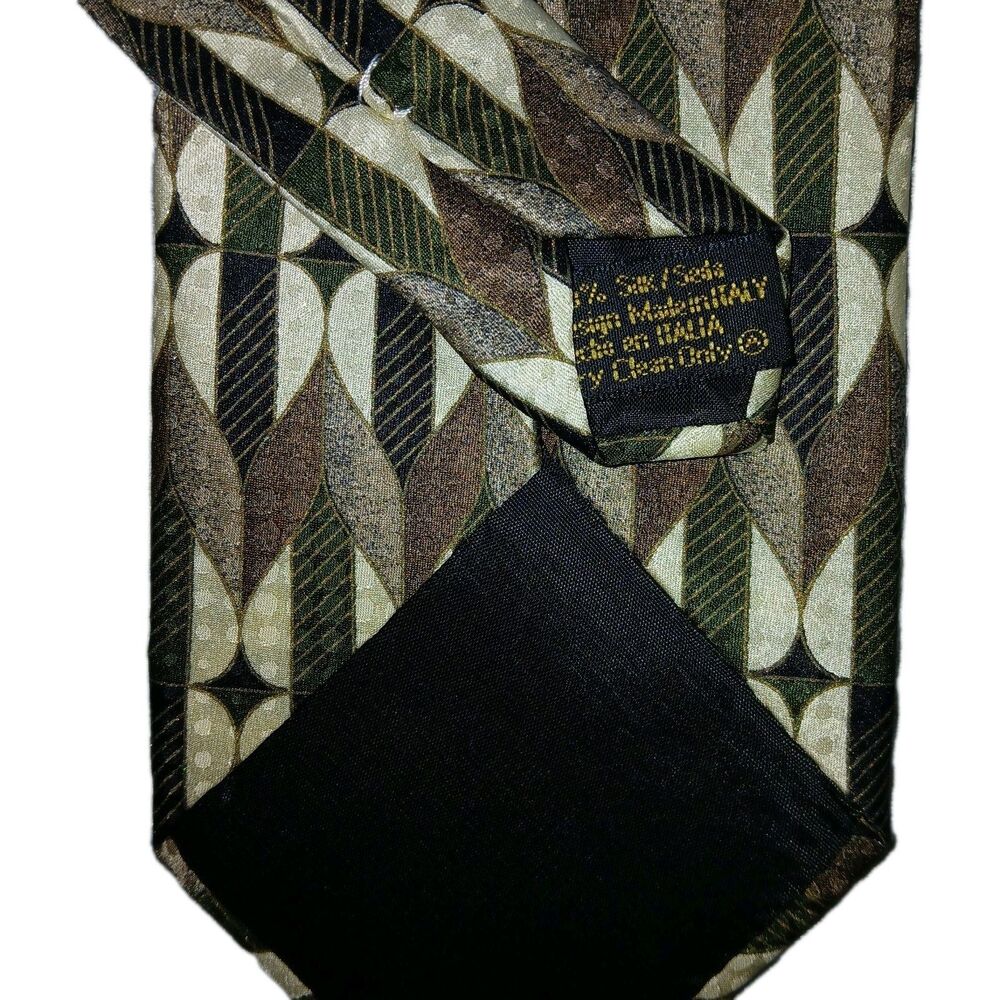 Zeidler & Zeidler Mens Tie 100% Silk Made In Italy Brown Green Ivory Motif Print - Picture 5 of 5